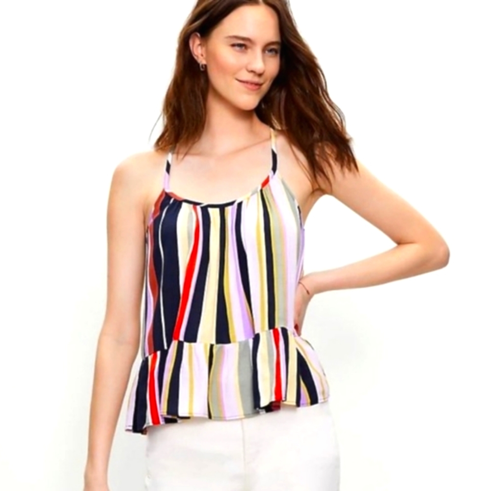 LOFT Peplum Multi Colored Striped Summer Tank Top Size Large